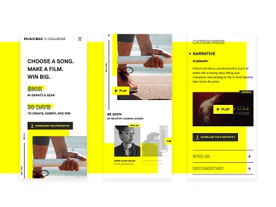 Musicbed Challenge Mobile challenge contest filmmaker landingpage music uxdesign uxui webdesign website yellow