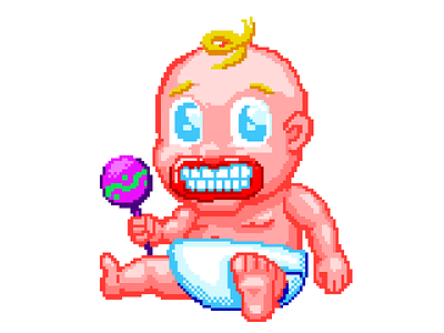 Baby with Adult Teeth 16bit 90s andy gregg baby illustration pixel art retro studiosuper video game