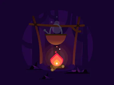 Camp Fire Cooking camp fire campfire cartoon cooking creative fire flayer free freebie freebies glow illustration marketing moon night night camp purple tree vector wood