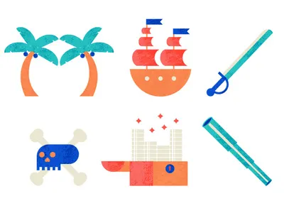 Icons map pirate ship treasure hunt treasure map