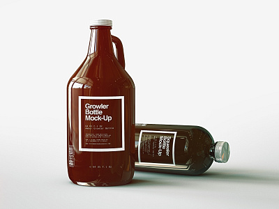 Growler & Squealer Bottle Mock Up Duo ale amber apothecary beer bottle branding brewery brewing brown glass craft distillery glass growler bottle home brew identity mock up mockup packaging presentation squealer bottle