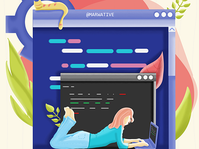 Programming Position! business cat characterdesign cmd coding developer dos geek girl human illustraion leaves programmer life programming sketchbook technology webdesign website windows women