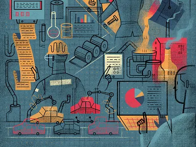 'Automatization', Editorial Illustration (Detail) artist representative automatization business magazine digital illustration expansion magazine freelance illustrator illozoo illustration industry vector