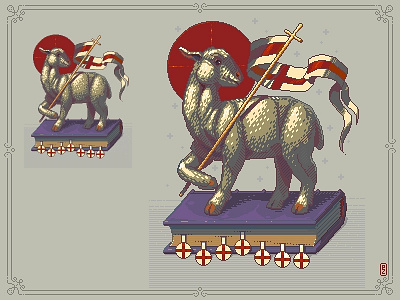The Lamb of God 16bit 8bit aseprite bible drawing game development gamedev illustration jesus lamb logo logotype pixel art pixel dailies pixel dailies pixelart sheep sheepdog sprite the lamb of god
