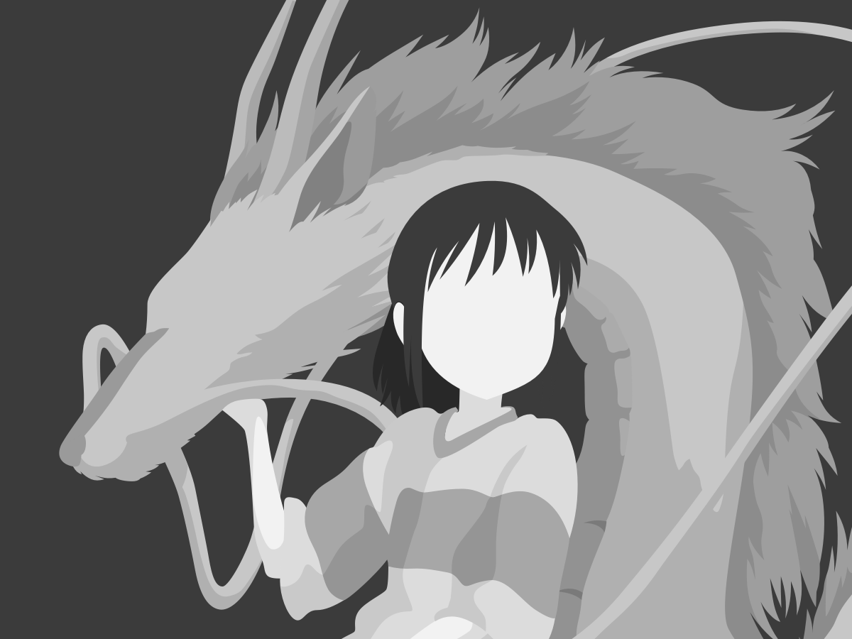 Spirited Away Illustration anime art black and white character chihiro digital art dragon flat grayscale haku illustration manga minimal movie spirited away vector