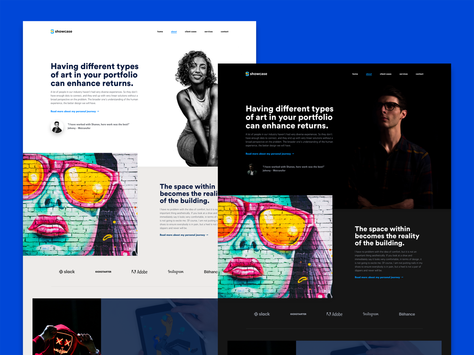 Example of Showcase portfolio light & dark version