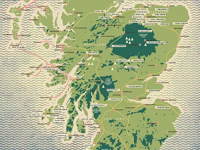 Railways, Ferries & Mountains illustration