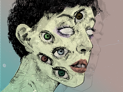 Psychedelic creepy cyclopes drawing edgy eyes illustration magic perspectives portrait psychedelic sketch surreal witch