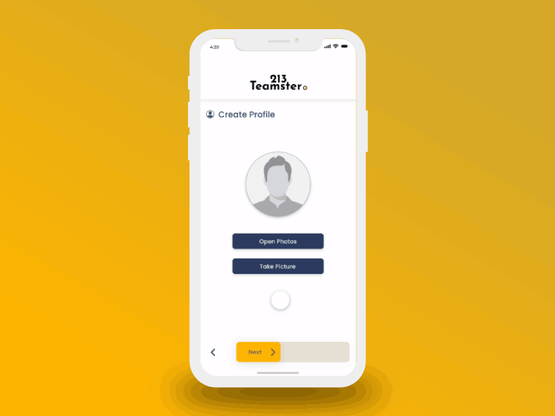 Driver Profile Setup Page application design driver driver profile mobile ui ux