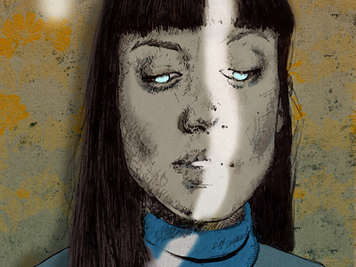 Light Beam blue eyes creepy dark digital drawing illustration light light beam lighting magic portrait sketch surreal witch