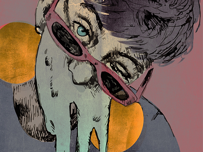 Melting face creepy drawing edgy glasses gold illustration melting pixie portrait sketch surreal wink