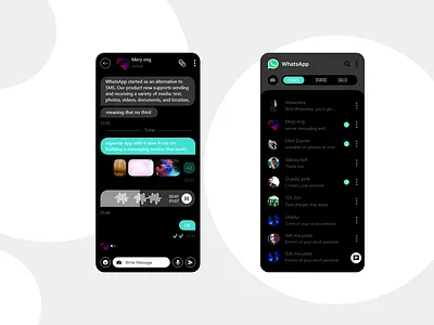 Whatsapp App REDESIGN dark mode app app design branding design flat typography ui ux whatsapp