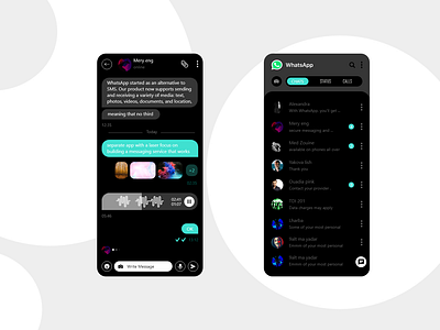Whatsapp App REDESIGN dark mode app app design branding design flat typography ui ux whatsapp
