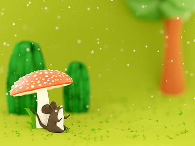 Waiting for rain to stop 3d b3d blender illustration lowpoly mouse mushroom nature