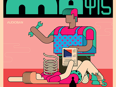 Audioban may artwork audioban burak beceren calendar character design design doodle drawing event flat flyer graphic design illustration may music program sketch typography vector worker