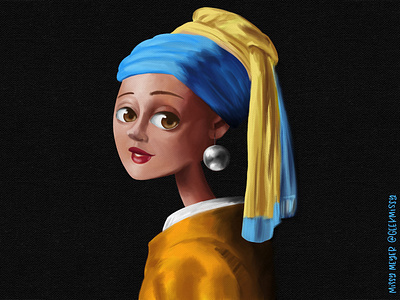Girl with a Pearl Earring cartoon girl with a pearl earring illustration masterwork painted painting procreate vermeer