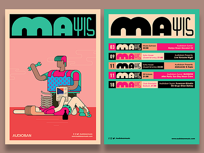 Audioban may front & back artwork audioban burak beceren calendar character design design doodle drawing event flat flyer graphic design illustration may music program sketch typography vector workers