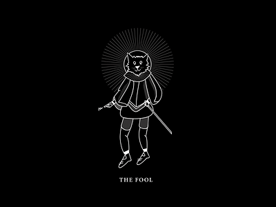 The Fool black and white cat graphic icon illustration lines linework simple tarot the fool