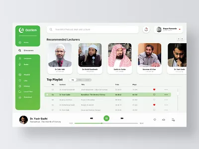 Islam Audio Lectures and Podcast Dashboard - Castlam app audio dashboard dekstop design gradient graphics icons islam music podcast ui ui design user experience user interface ux vector web design website