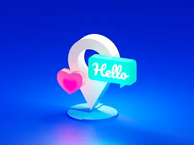 Location tips 3d blender blue flat icon illustration location love