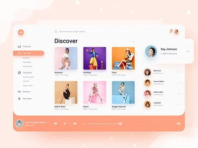 Music Player album app clean dashboard design desktop gradient light music play player playlist podcast radio sidebar simple slider songs spotify web
