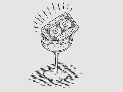 Last Dance bar black and white cocktail illustraion ipad pro procreate simple