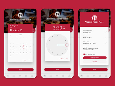 Restaurant Table Booking Form app booking datepicker flat food food app food app ui icon restaurant timepicker ui concept uidesigns uielements webdesgin