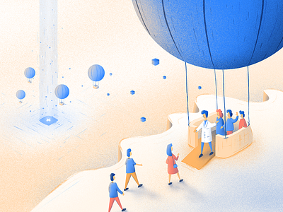 Blog post illustration affinity affinitydesigner ai blog post company employees hot air balloon illustration landing page marketing medicine people team