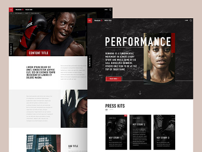 Media Hub Concept black boxing branding carousel download psd homepage navigation red reebok search social sports tabs typography ui ux web page website