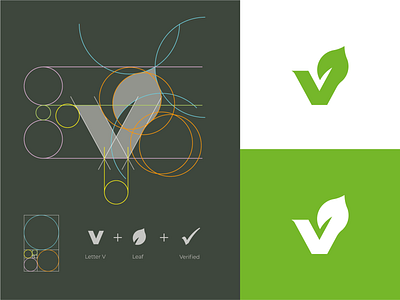 V + Leaf + Verified Vegan Mark branding identity leaf leaf logo logo logo grid mark monogram v logo v mark v monogram vegan vegan logo vegetable logo veggie veggie logo