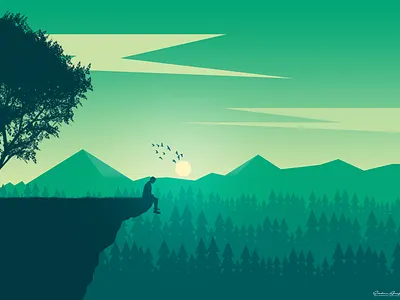 Depression alone boy boy cloud depression design flying bird hill illustration landscape landscape design love mountain sky srabon arafat sun tree vector