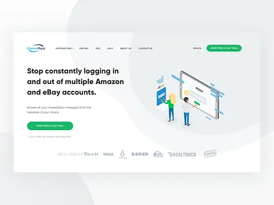 ChannelReply amazon app blue desktop ebay freshdesk green helpdesk illustration integration landing light minimal prices pricing prixe subscription time ui zendesk