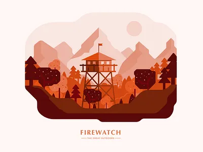 Firewatch | The Great Outdoors firewatch forest geometric illustration geomteric illustration design landscape monochrome mountains nature orange valley vector vector art video game video game illustration