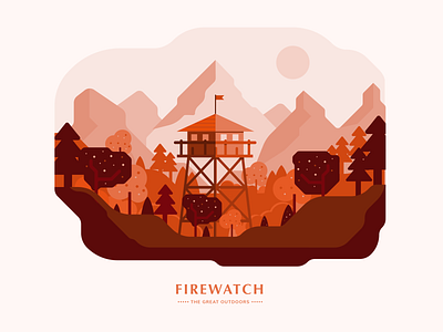 Firewatch | The Great Outdoors firewatch forest geometric illustration geomteric illustration design landscape monochrome mountains nature orange valley vector vector art video game video game illustration