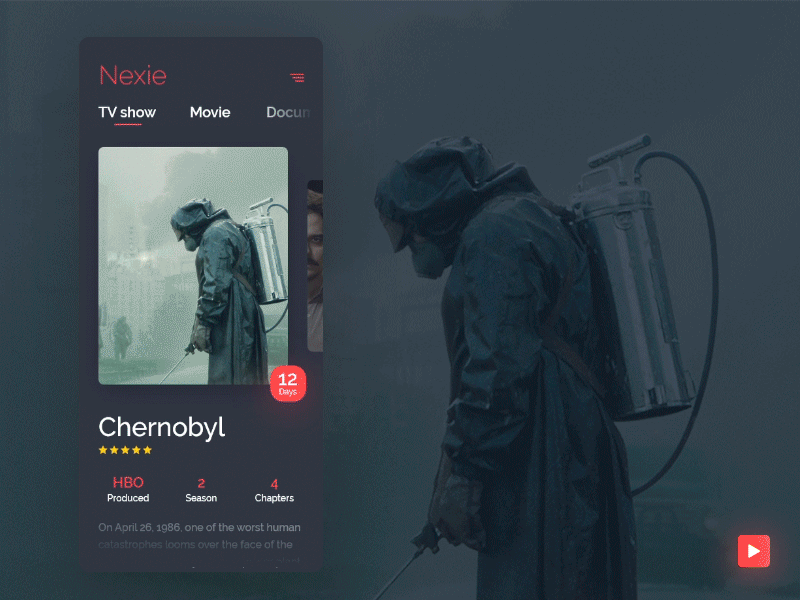 Nexie APP Movie and TV adobexd animate animation app app apps application chernobyl chile design dribbble ios movie movie app narcos tv tv app tv show ui ux
