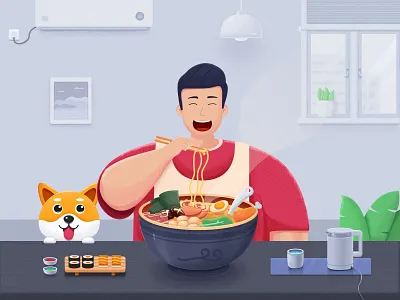 Have lunch bowl chicken cup design dog eat egg flowerpot illustrator kettle lamp man meat ui