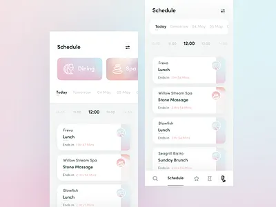 Activity Schedule feature exploration - Staytus activity app clean color design event app gradient hotel planner schedule ui ux