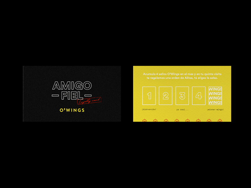 O'Wings loyalty card branding chicken design fast food food loyalty card mark outline restaurant stamp stationery wings yellow