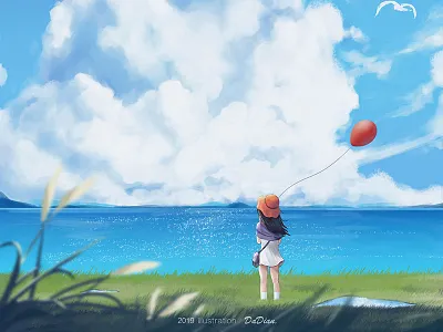 Summer vacation blue cloud dwtd girl illustration light people sky summer