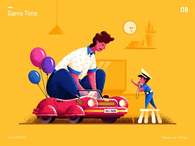 Father's day balloon car child clock design fathers day game home illustration people police sports car vector