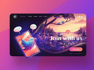 illustration of social media to nature landscape background business character chat communication community concept dashboard design digital flat forest freedom global icon illustration internet journey landing page landscape