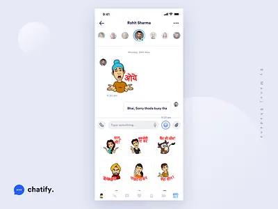 Chatify - Stickers Screen app design chat clean ui design hike illustraion ios app manoj bhadana social app stickers texting ui ux vector whatsapp