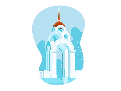 Another mysterious location. Where it's from? :) architecture chapel fontain landmark location tree waterfall