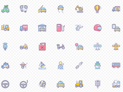 Vector car icon set car car park engine icon icons illustration moto parking area parking lot plane ship taxi tractor train truck vector