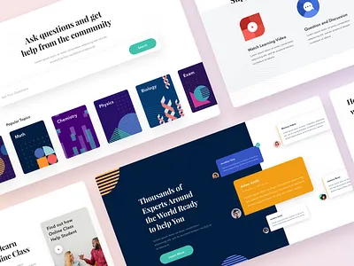 #Exploration - E Learning Website bold card clean color colorful design education geometric ornament shape simple typography ui web white