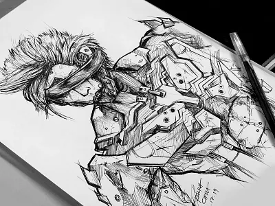 RAIDEN FROM METAL GEAR RISING art design drawing illustration ink sketch