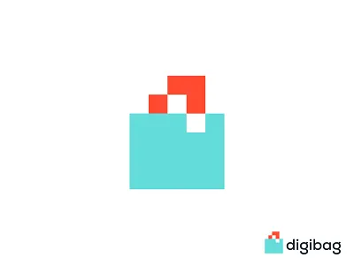 Digibag Logo Design branding and identity complementary connections digital bag digital branding dynamic effect geometric art logo design logo designer minimalist flat modern pixel tech logo technology turquoise salmon color
