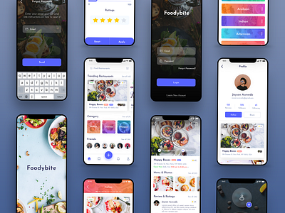 Foodybite App Design Concept adobe xd app bite blue clean design dish food food app foodies free friend madewithxd restaurant review ui ux design