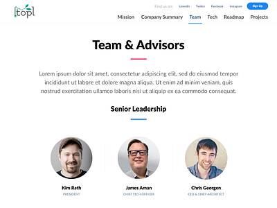 Team & Advisors page UI for Topl app branding creative design design teams typography ui ux ux design web website