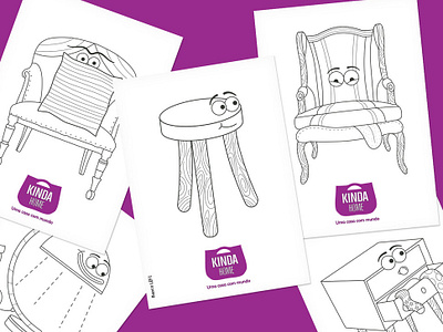 Kinda Home Coloring Characters activities characters children coloring book decoration illustration kids kinda home purple vectors